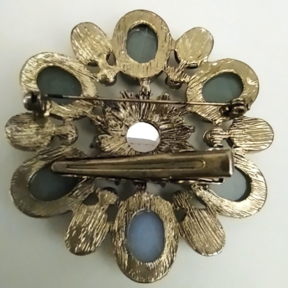 Green Stone & Amber + Cameo Brooch/Clip - Picture 7 of 10